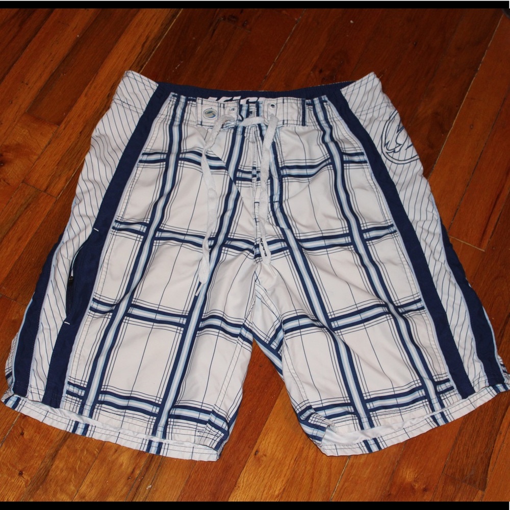 White & Blue Kirra Swimming Board Shorts Sz 31-33